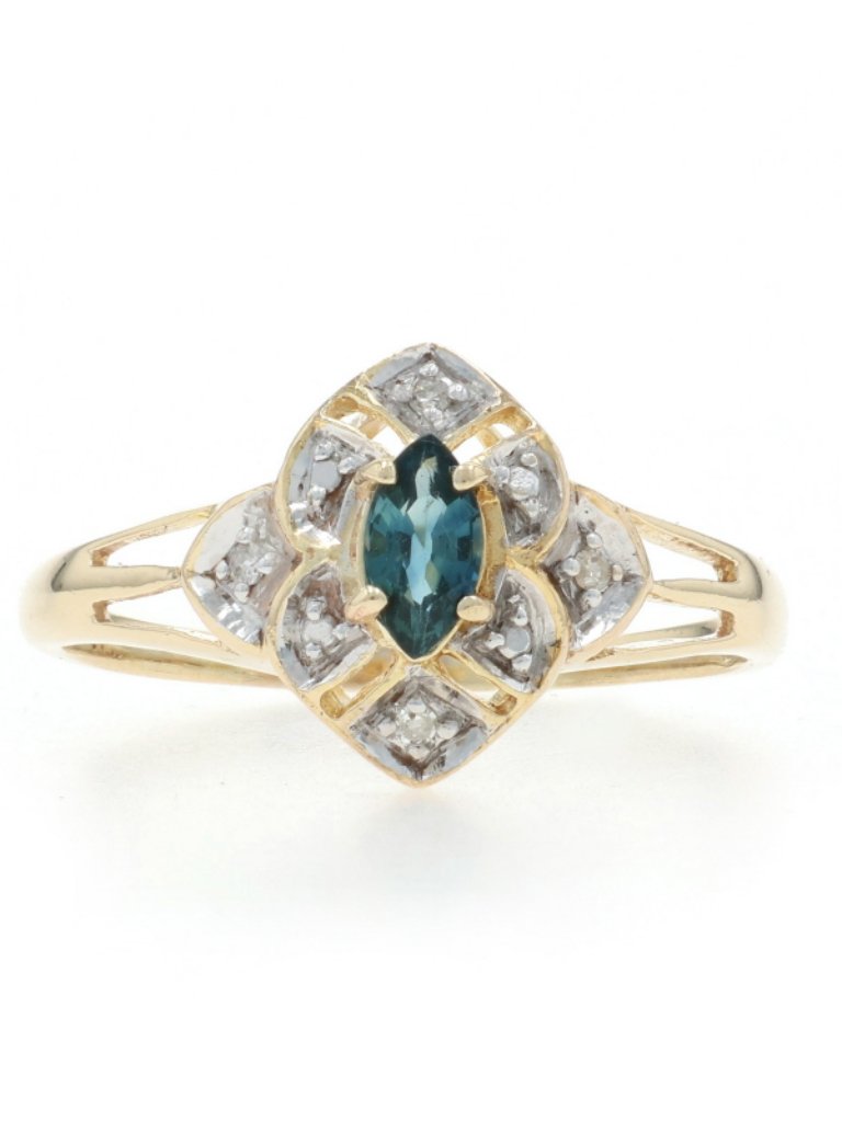 Yellow Gold Sapphire Diamond Ring  10k Marquise 33ctw